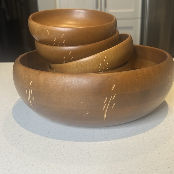 Vintage Baribocraft Canadian Maple Wood Mid Century Modern Large Salad Bowl Set - Picture 7 of 14